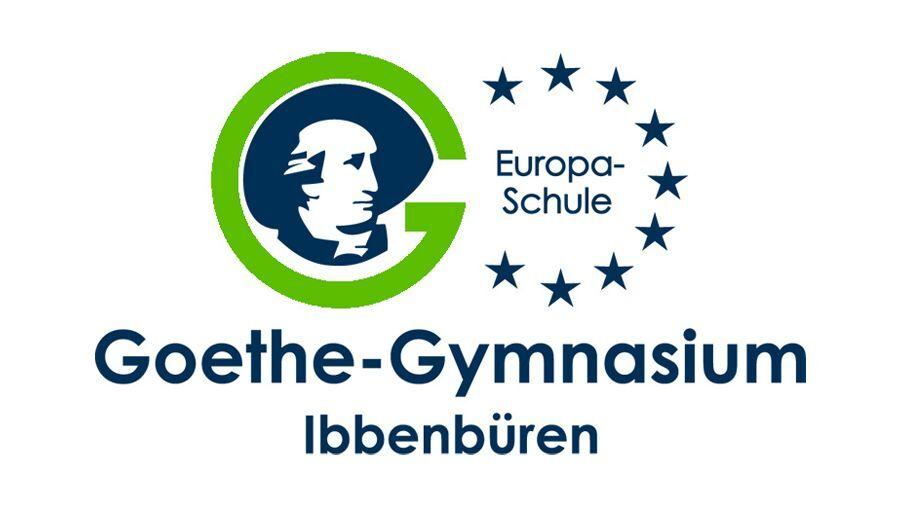 Logo des Goethe-Gymnasiums Ibbenbüren mit Abbildung von Goethe und europäischem Sternenkranz.