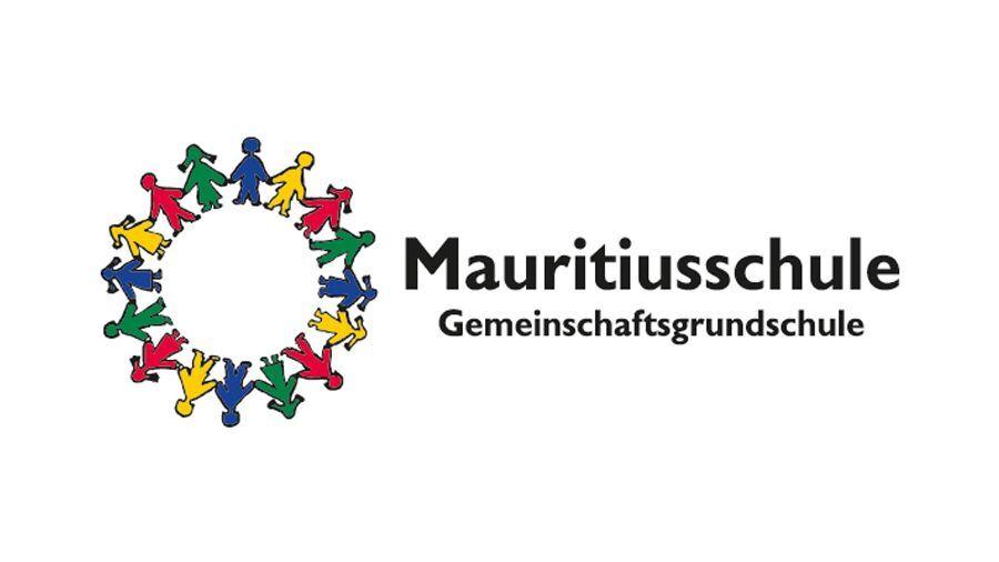Logo der Mauritiusschule mit bunten Figuren, die einen Kreis bilden, und der Schriftzug „Mauritiusschule Gemeinschaftsgrundschule“.