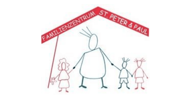 Logo des Familienzentrums St. Peter & Paul mit stilisierten Figuren einer Familie unter einem Dach.
