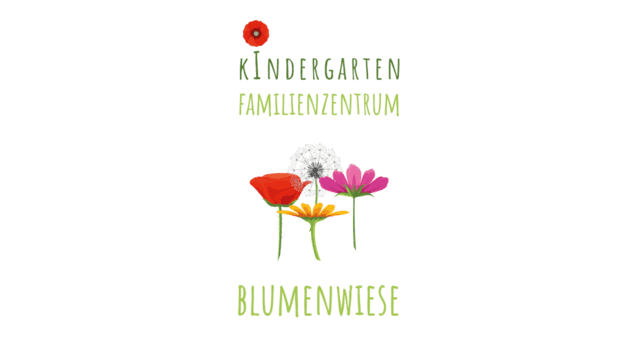 Logo mit der Aufschrift "Kindergarten Familienzentrum" und bunten Blumen auf einer weißen Hintergrundfläche.