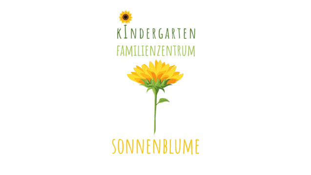 Logo eines Kindergartens mit dem Schriftzug "Sonnenblume" und einer Illustration einer Sonnenblume oben.