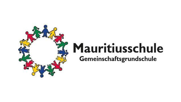 Logo der Mauritiusschule mit bunten Figuren, die einen Kreis bilden, und der Schriftzug „Mauritiusschule Gemeinschaftsgrundschule“.