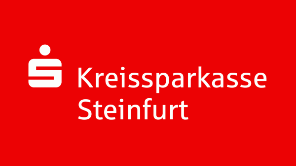 Logo der Kreissparkasse Steinfurt auf rotem Hintergrund mit dem Schriftzug „Kreissparkasse Steinfurt“.
