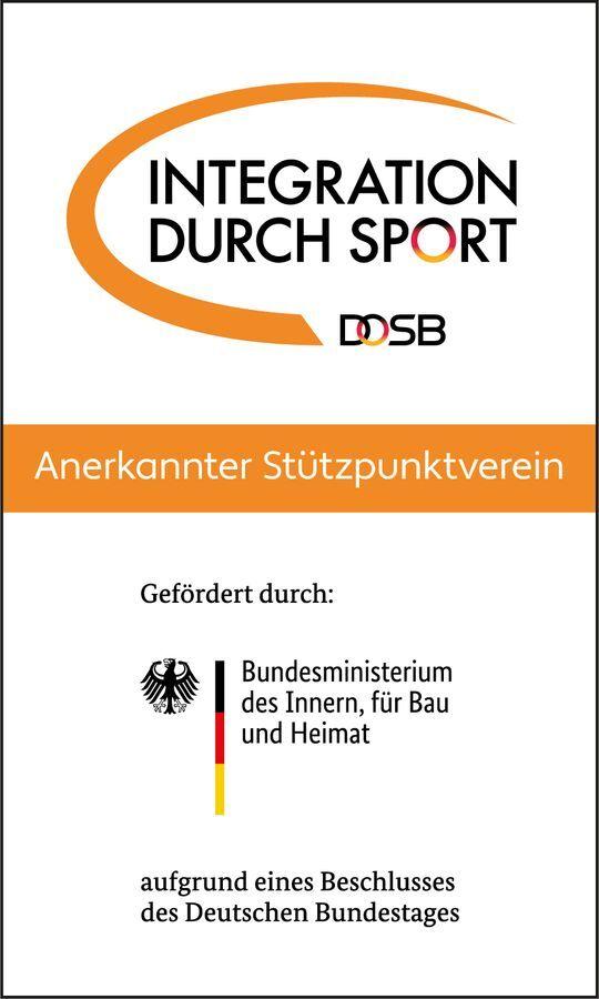 Logo von "Integration durch Sport" mit Hinweisen zum Stützpunktverein und Förderer Bundesministerium des Innern.