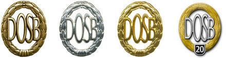 Vier sportliche Auszeichnungen des DOSB in Gold, Silber und Bronze, sowie eine spezielle Auszeichnung mit "20".